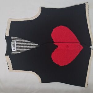LABELS VINTAGE, Black Vest with Red Heart Design S
